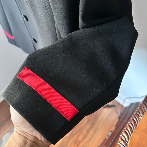 ESCADA MARGARETHA LEY VINTAGE BLACK BLAZER RED TRIM RED INTERIOR DETAILS - Picture 4 of 9